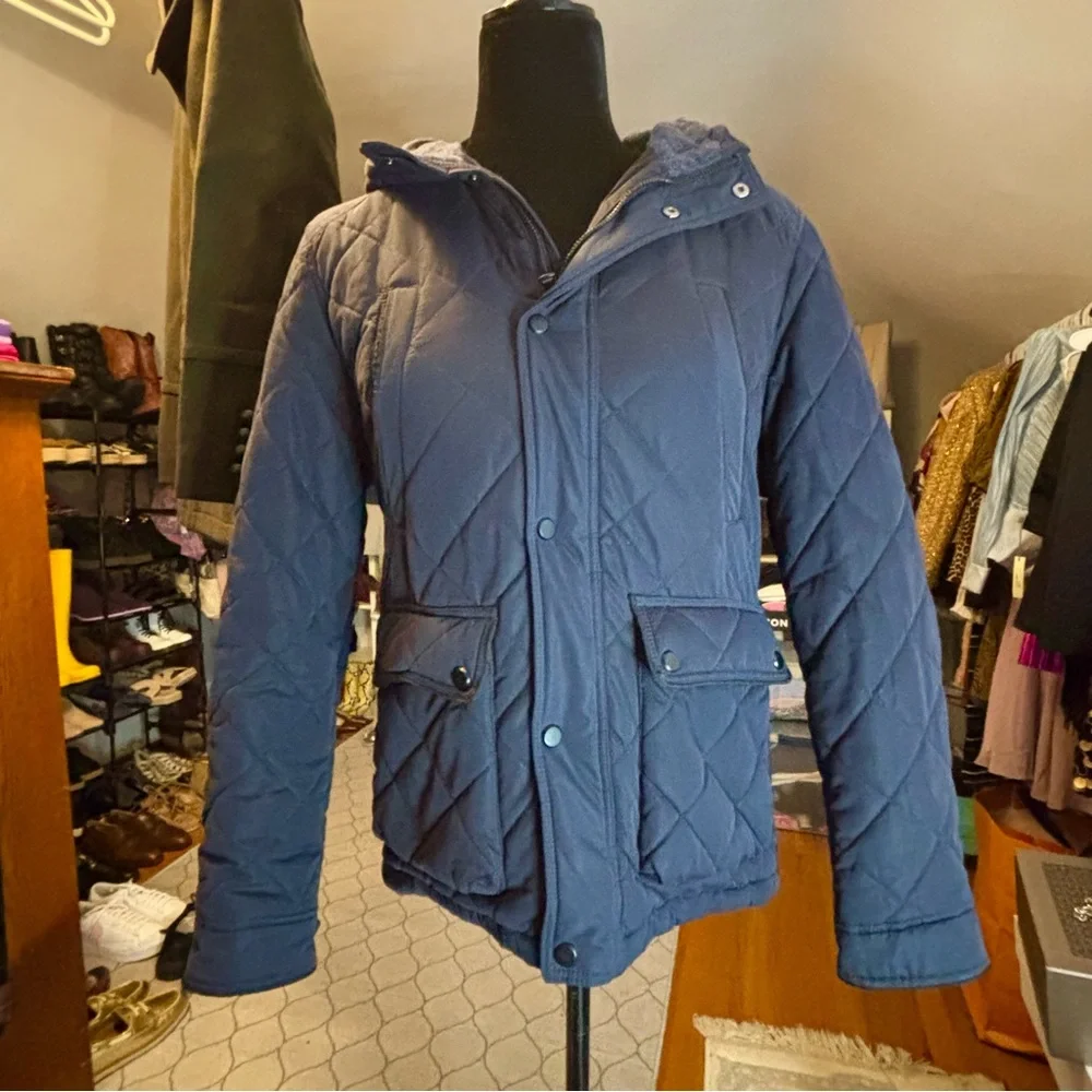 Zara Boys Quilted Hooded Coat Navy Jacket Size 11/12